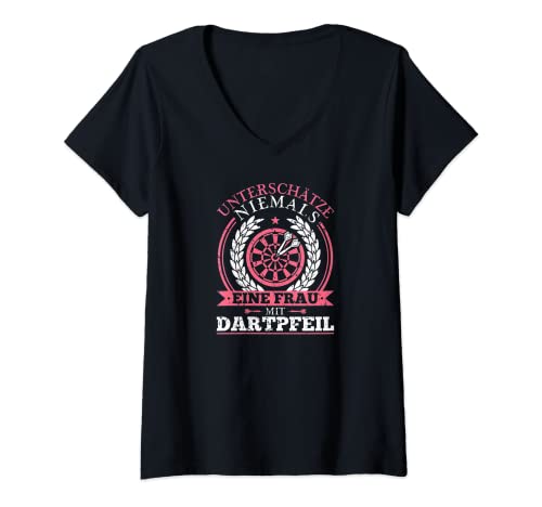 Damen Dart Unterschätze Niemals Eine Frau Mit Dartpfeil T-Shirt mit V-Ausschnitt Damen Dart Unterschätze Niemals Eine Frau Mit Dartpfeil T-Shirt mit V-Ausschnitt von Lustige Dart Geschenke Dartspieler