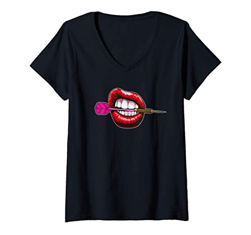 Lustige Dart Spieler Geschenkidee Damen Darts Lippen - Dartpfeil im Mund T-Shirt mit V-Ausschnitt Schwarz S Lustige Dart Spieler Geschenkidee Damen Darts Lippen - Dartpfeil im Mund T-Shirt mit V-Ausschnitt Schwarz S von Lustige Dart Spieler Geschenkidee