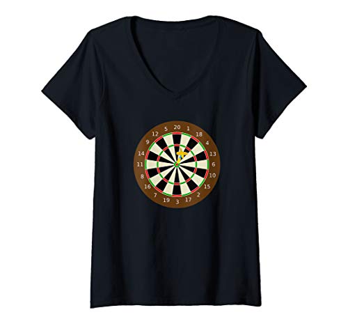 Damen Dartscheibe mit Dartpfeil im Bullseye T-Shirt mit V-Ausschnitt Damen Dartscheibe mit Dartpfeil im Bullseye T-Shirt mit V-Ausschnitt von Lustige Dart Spieler Geschenkidee