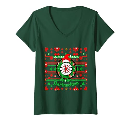 Damen Dart Weihnachten Darts Ugly Christmas Frohe Dartnachten T-Shirt mit V-Ausschnitt von Lustige Dart Sprüche Dartmannschaft