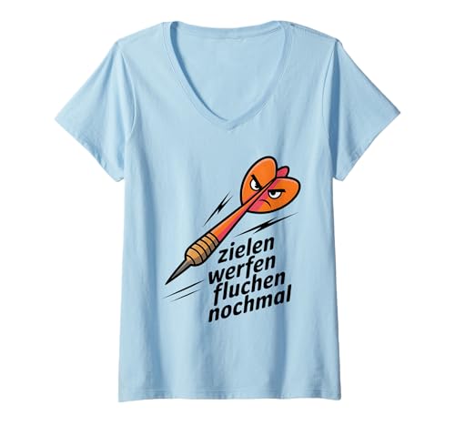 Damen Zielen Werfen Fluchen Nochmal Lustiger Dartspruch Dart T-Shirt mit V-Ausschnitt Damen Zielen Werfen Fluchen Nochmal Lustiger Dartspruch Dart T-Shirt mit V-Ausschnitt von Lustige Dart Sprüche Für Spieler Teams Turnierfans