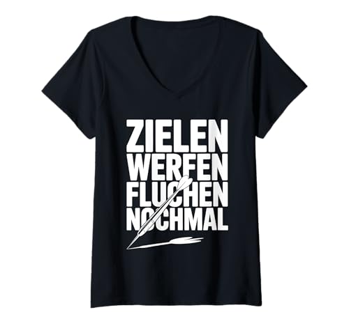 Damen Zielen Werfen Fluchen Nochmal Lustiger Dartspruch Dart T-Shirt mit V-Ausschnitt Damen Zielen Werfen Fluchen Nochmal Lustiger Dartspruch Dart T-Shirt mit V-Ausschnitt von Lustige Dart Sprüche Für Spieler Teams Turnierfans
