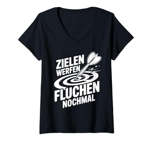 Damen Zielen Werfen Fluchen Nochmal Lustiger Dartspruch Dart T-Shirt mit V-Ausschnitt Damen Zielen Werfen Fluchen Nochmal Lustiger Dartspruch Dart T-Shirt mit V-Ausschnitt von Lustige Dart Sprüche Für Spieler Teams Turnierfans