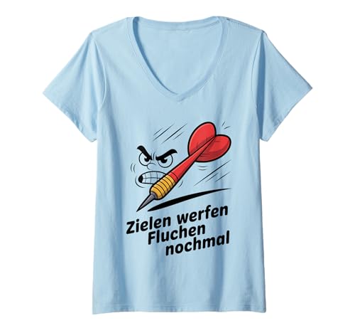 Damen Zielen Werfen Fluchen Nochmal Lustiger Dartspruch Dart T-Shirt mit V-Ausschnitt Damen Zielen Werfen Fluchen Nochmal Lustiger Dartspruch Dart T-Shirt mit V-Ausschnitt von Lustige Dart Sprüche Für Spieler Teams Turnierfans