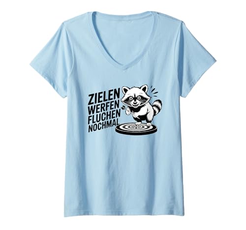 Damen Zielen Werfen Fluchen Nochmal Lustiger Dartspruch Dart T-Shirt mit V-Ausschnitt von Lustige Dart Sprüche Für Spieler Teams Turnierfans
