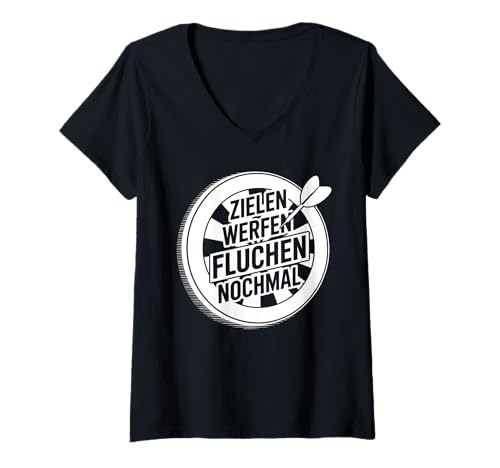 Damen Zielen Werfen Fluchen Nochmal Lustiger Dartspruch Dart T-Shirt mit V-Ausschnitt Damen Zielen Werfen Fluchen Nochmal Lustiger Dartspruch Dart T-Shirt mit V-Ausschnitt von Lustige Dart Sprüche Für Spieler Teams Turnierfans
