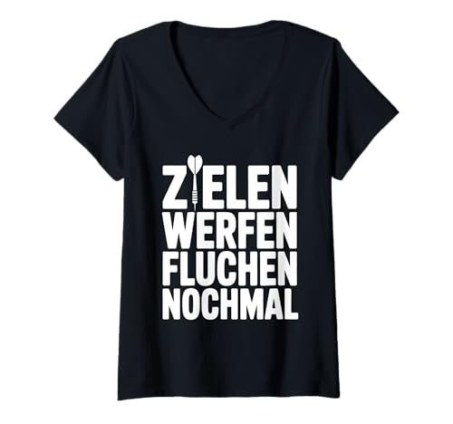 Damen Zielen Werfen Fluchen Nochmal Lustiger Dartspruch Dart T-Shirt mit V-Ausschnitt Damen Zielen Werfen Fluchen Nochmal Lustiger Dartspruch Dart T-Shirt mit V-Ausschnitt von Lustige Dart Sprüche Für Spieler Teams Turnierfans