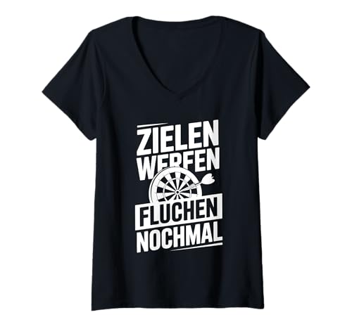 Damen Zielen Werfen Fluchen Nochmal Lustiger Dartspruch Dart T-Shirt mit V-Ausschnitt von Lustige Dart Sprüche Für Spieler Teams Turnierfans