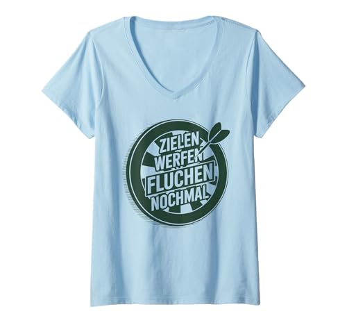 Damen Zielen Werfen Fluchen Nochmal Lustiger Dartspruch Dart T-Shirt mit V-Ausschnitt Damen Zielen Werfen Fluchen Nochmal Lustiger Dartspruch Dart T-Shirt mit V-Ausschnitt von Lustige Dart Sprüche Für Spieler Teams Turnierfans