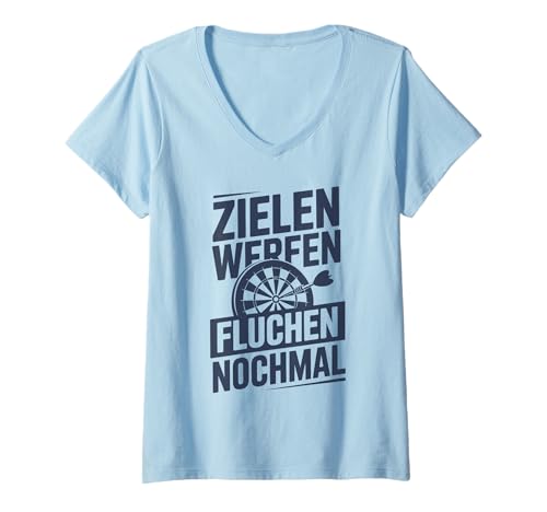 Damen Zielen Werfen Fluchen Nochmal Lustiger Dartspruch Dart T-Shirt mit V-Ausschnitt Damen Zielen Werfen Fluchen Nochmal Lustiger Dartspruch Dart T-Shirt mit V-Ausschnitt von Lustige Dart Sprüche Für Spieler Teams Turnierfans
