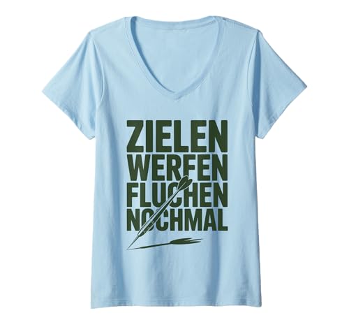 Damen Zielen Werfen Fluchen Nochmal Lustiger Dartspruch Dart T-Shirt mit V-Ausschnitt Damen Zielen Werfen Fluchen Nochmal Lustiger Dartspruch Dart T-Shirt mit V-Ausschnitt von Lustige Dart Sprüche Für Spieler Teams Turnierfans