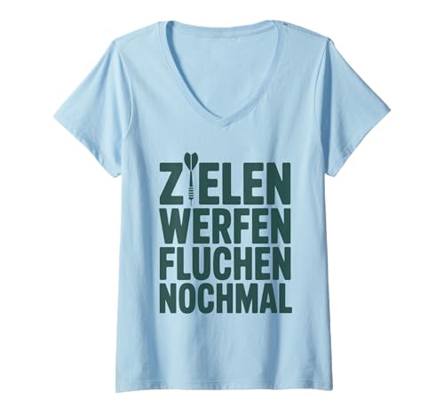 Damen Zielen Werfen Fluchen Nochmal Lustiger Dartspruch Dart T-Shirt mit V-Ausschnitt von Lustige Dart Sprüche Für Spieler Teams Turnierfans