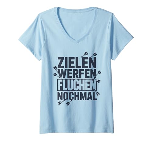 Damen Zielen Werfen Fluchen Nochmal Lustiger Dartspruch Dart T-Shirt mit V-Ausschnitt Damen Zielen Werfen Fluchen Nochmal Lustiger Dartspruch Dart T-Shirt mit V-Ausschnitt von Lustige Dart Sprüche Für Spieler Teams Turnierfans