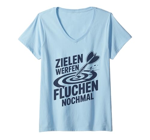 Damen Zielen Werfen Fluchen Nochmal Lustiger Dartspruch Dart T-Shirt mit V-Ausschnitt von Lustige Dart Sprüche Für Spieler Teams Turnierfans