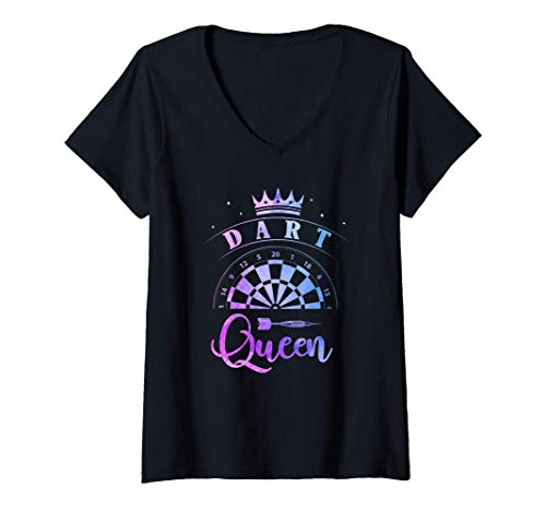 Damen Dart Queen Dartscheibe Frau Beste Dartspielerin T-Shirt mit V-Ausschnitt von Lustige Dartspieler Design Darts Sport