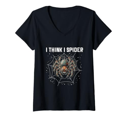 Damen I Think I Spider Spinne Denglish Deutsch Englisch Witzig T-Shirt mit V-Ausschnitt Damen I Think I Spider Spinne Denglish Deutsch Englisch Witzig T-Shirt mit V-Ausschnitt von Lustige Denglsih Sprüche Kleidung