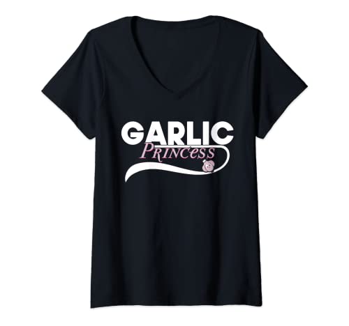 Damen Garlic Princess Knoblauch Kawaii Knoblauchzehe T-Shirt mit V-Ausschnitt von Lustige Design für Knoblauch Fans Gewürze