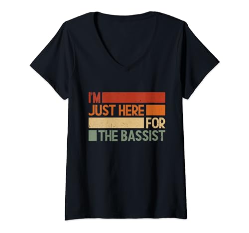 Damen Retro Ich Bin Nur Wegen Des Bassisten Hier. Musikliebhaber T-Shirt mit V-Ausschnitt von Lustige Designs Für Bassfans Und Musikliebhaber