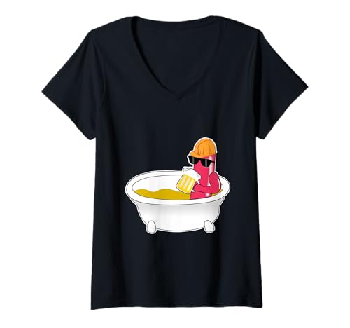 Damen Wurst im Senfbad T-Shirt mit V-Ausschnitt von Lustige Designs Geschenke für Damen und Herren