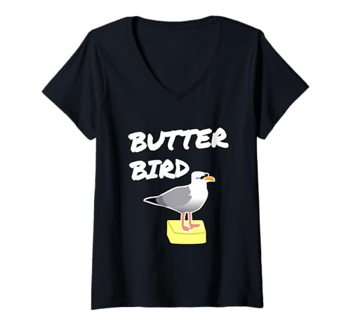 Damen Butter Bird T-Shirt mit V-Ausschnitt Damen Butter Bird T-Shirt mit V-Ausschnitt von Lustige Designs Geschenke