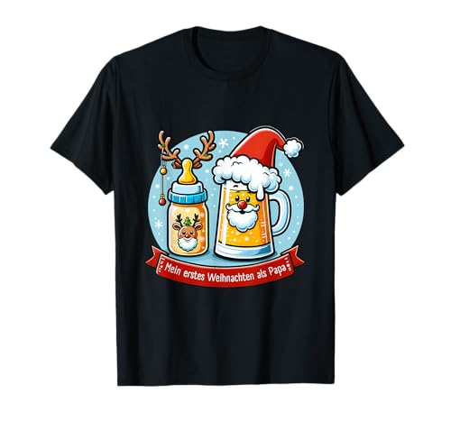 Lustige Designs zu Weihnachten - Mein erstes Weihnachten als Papa Bierglas T-Shirt - Herren - Schwarz - S - Kurzarm - Klassisch geschnitten - Cartoon - Weihnachten - SHIRT von Lustige Designs zu Weihnachten