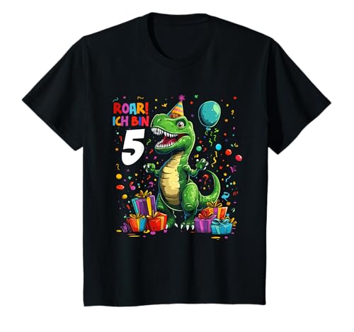 Kinder 5 Geburtstag Dinosaurier I Mädchen Junge 5 Jahr T-Rex Dino T-Shirt von Lustige Dinosaurier Dino Geburtstagsgeschenke