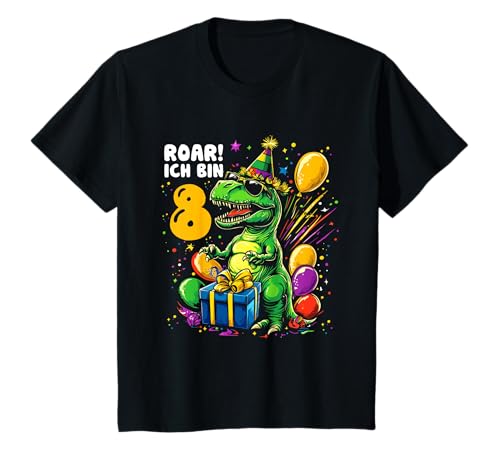 Kinder 8 Geburtstag Dinosaurier I Mädchen Junge 8 Jahr T-Rex Dino T-Shirt von Lustige Dinosaurier Dino Geburtstagsgeschenke
