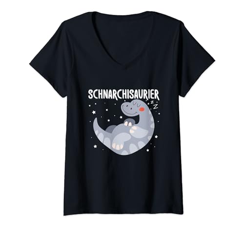 Damen Schnarchisaurier Dinosaurier Dino Schlafen Müde Schnarchen T-Shirt mit V-Ausschnitt Damen Schnarchisaurier Dinosaurier Dino Schlafen Müde Schnarchen T-Shirt mit V-Ausschnitt von Lustige Dinosaurier Schlafkleidung