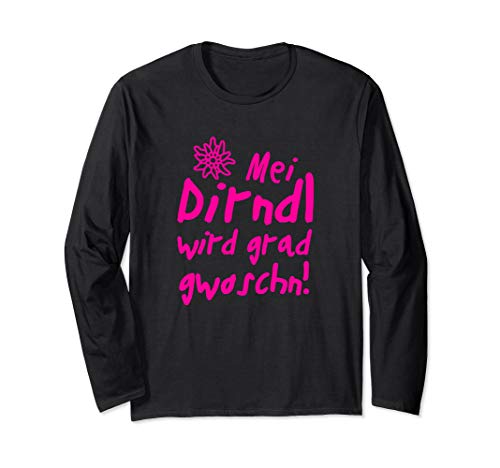 T Shirt Mein Dirndl ist in der Wäsche | Trachtenshirt Damen Langarmshirt von Lustige Dirndl Ersatz Shirts