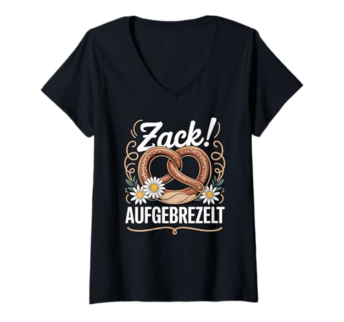 Damen Zack Aufgebrezelt Damen Tracht Ersatz Dirndl Trachten T-Shirt mit V-Ausschnitt Damen Zack Aufgebrezelt Damen Tracht Ersatz Dirndl Trachten T-Shirt mit V-Ausschnitt von Lustige Dirndl Trachten im Oktoberfest Bayern Stil