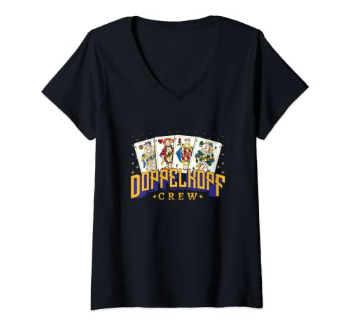 Damen Doppelkopf Crew Doppelkopf Kartenspiel T-Shirt mit V-Ausschnitt Damen Doppelkopf Crew Doppelkopf Kartenspiel T-Shirt mit V-Ausschnitt von Lustige Doppelkopf Kartenspiel Stammtisch Designs