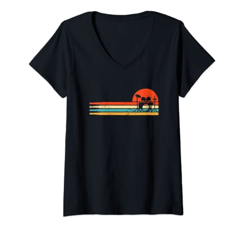 Damen Retro Schlagzeug Musiker Schlagzeuger T-Shirt mit V-Ausschnitt Damen Retro Schlagzeug Musiker Schlagzeuger T-Shirt mit V-Ausschnitt von Lustige Drummer Geschenke für Schlagzeuger
