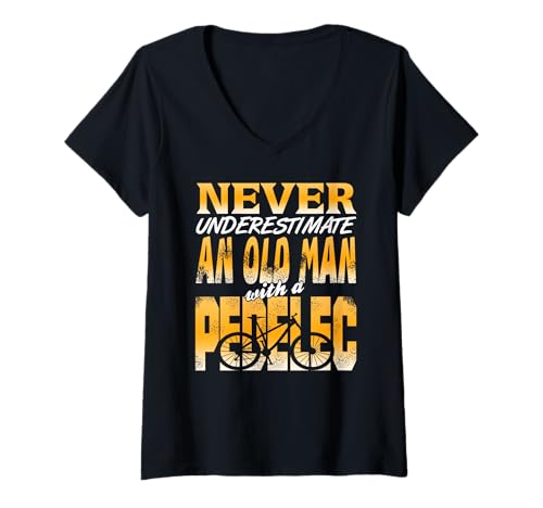 Damen Unterschätze Niemals einen Alten Mann mit Pedelec T-Shirt mit V-Ausschnitt Damen Unterschätze Niemals einen Alten Mann mit Pedelec T-Shirt mit V-Ausschnitt von Lustige E-Bike Fahrer und Radfans