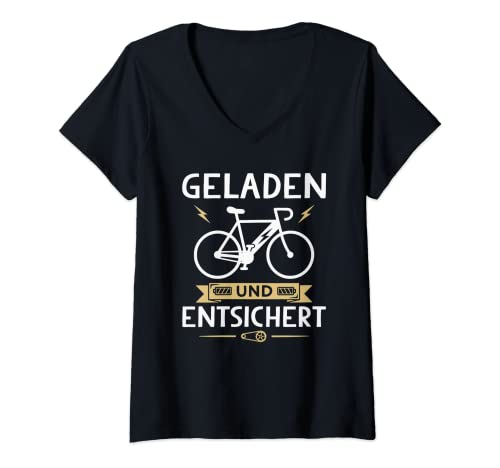 Damen Lustiges Elektrorad Fahrrad E-Bike Geladen und Entsichert T-Shirt mit V-Ausschnitt Damen Lustiges Elektrorad Fahrrad E-Bike Geladen und Entsichert T-Shirt mit V-Ausschnitt von Lustige E-Bike Geschenke für Rentner