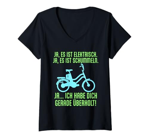 Damen Ja, Es Ist Elektrisch Lustiges E-Bike Überhol Spruch T-Shirt mit V-Ausschnitt Damen Ja, Es Ist Elektrisch Lustiges E-Bike Überhol Spruch T-Shirt mit V-Ausschnitt von Lustige E-Bike Sprüche
