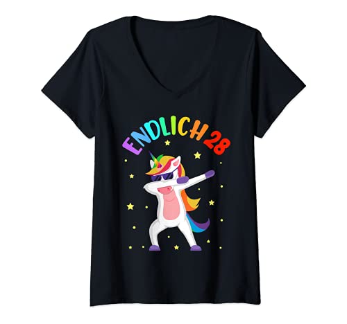 Damen Frauen 28 Jahre Endlich 28 Dabbing Einhorn 28. Geburtstag T-Shirt mit V-Ausschnitt Damen Frauen 28 Jahre Endlich 28 Dabbing Einhorn 28. Geburtstag T-Shirt mit V-Ausschnitt von Lustige Einhorn Geburtstagsgeschenke Für Frauen