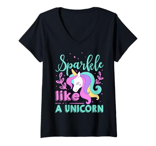 Damen Sparkle Like A Unicorn T-Shirt mit V-Ausschnitt Damen Sparkle Like A Unicorn T-Shirt mit V-Ausschnitt von Lustige Einhorn Geschenke für Frauen Damen Kinder