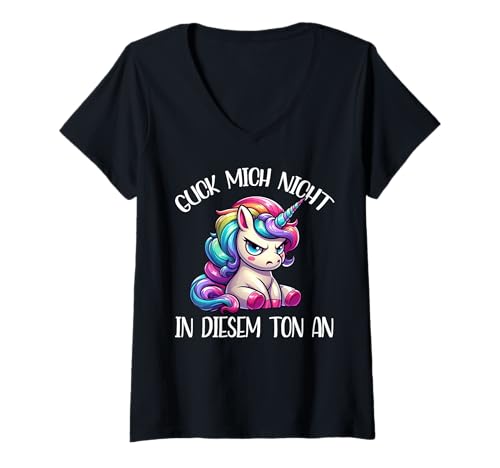 Damen Guck mich nicht in diesem Ton an Einhorn Unicorn Witzige T-Shirt mit V-Ausschnitt Damen Guck mich nicht in diesem Ton an Einhorn Unicorn Witzige T-Shirt mit V-Ausschnitt von Lustige Einhorn Sprüche für Tierliebhaber