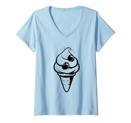 Damen Eistüte Eismann Wassereis T-Shirt mit V-Ausschnitt Damen Eistüte Eismann Wassereis T-Shirt mit V-Ausschnitt von Lustige Eisbecher Grafik T-Shirts