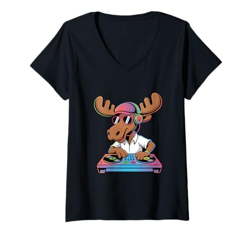 Damen Dj Tier Lustig Musik Party Spaß T-Shirt mit V-Ausschnitt Damen Dj Tier Lustig Musik Party Spaß T-Shirt mit V-Ausschnitt von Lustige Electro Tiere Techno Vibes DJ Djane Tiere