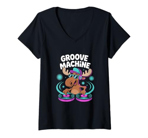 Damen Groove Machine Lustiger DJ Tier Party Spaß T-Shirt mit V-Ausschnitt von Lustige Electro Tiere Techno Vibes DJ Djane Tiere