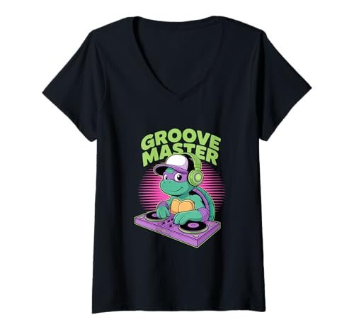 Damen Groove Master Tierischer DJ Spaß T-Shirt mit V-Ausschnitt von Lustige Electro Tiere Techno Vibes DJ Djane Tiere