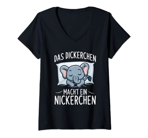 Damen Das Dickerchen Macht Ein Nickerchen Müder Elefant Schlaf T-Shirt mit V-Ausschnitt Damen Das Dickerchen Macht Ein Nickerchen Müder Elefant Schlaf T-Shirt mit V-Ausschnitt von Lustige Elefanten Schlaf Spruch Kleidung