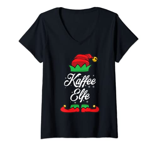 Damen Kaffee Elfe Kaffeetrinker Weihnachten T-Shirt mit V-Ausschnitt Damen Kaffee Elfe Kaffeetrinker Weihnachten T-Shirt mit V-Ausschnitt von Lustige Elfen Weihnachtskostüme für die Familie