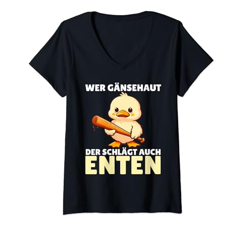 Damen wer gänsehaut der schlägt auch enten T-Shirt mit V-Ausschnitt Damen wer gänsehaut der schlägt auch enten T-Shirt mit V-Ausschnitt von Lustige Ente Männer und Frauen