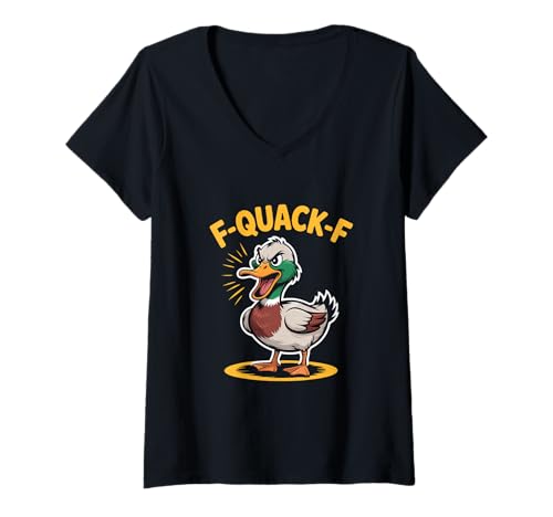 Damen F Quack F Lustige Wütende Ente Spruch Wildente Humor T-Shirt mit V-Ausschnitt von Lustige Ente Spruch Humor Wütende Wildente Quack