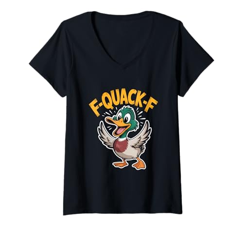 Damen F-Quack-F Lustige Stockente Meme Humor Sarkasmus T-Shirt mit V-Ausschnitt Damen F-Quack-F Lustige Stockente Meme Humor Sarkasmus T-Shirt mit V-Ausschnitt von Lustige Ente Stockente Humor Spruch Sarkasmus