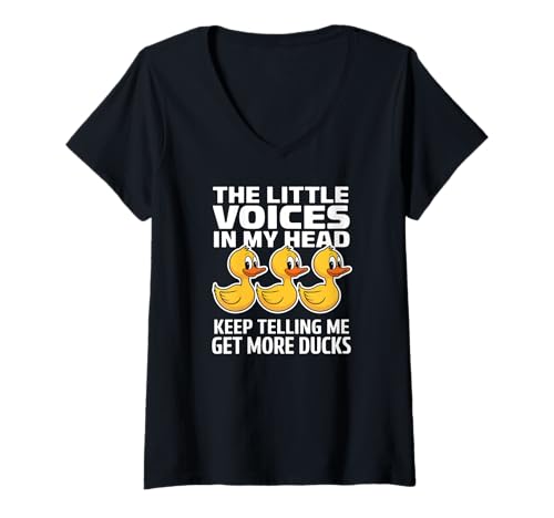Damen The Little Voices In My Head Keep Telling Me Get More Ducks T-Shirt mit V-Ausschnitt Damen The Little Voices In My Head Keep Telling Me Get More Ducks T-Shirt mit V-Ausschnitt von Lustige Enten Humor Kleidung