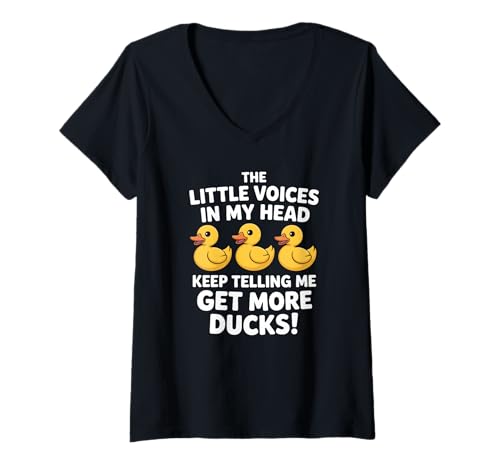Damen The Little Voices In My Head Keep Telling Me Get More Ducks T-Shirt mit V-Ausschnitt Damen The Little Voices In My Head Keep Telling Me Get More Ducks T-Shirt mit V-Ausschnitt von Lustige Enten Humor Kleidung