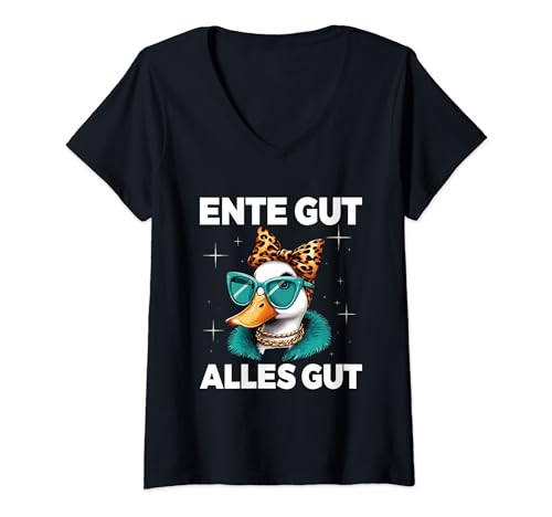 Damen Ente Gut Alles Gut Enten Vogel Spruch T-Shirt mit V-Ausschnitt Damen Ente Gut Alles Gut Enten Vogel Spruch T-Shirt mit V-Ausschnitt von Lustige Enten Spruch Kleidung